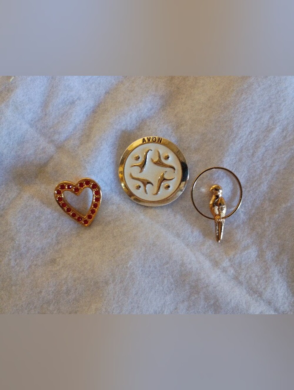 Lot of 3 Avon pins Heart, Parrot and AwardThese are Tack Pins.